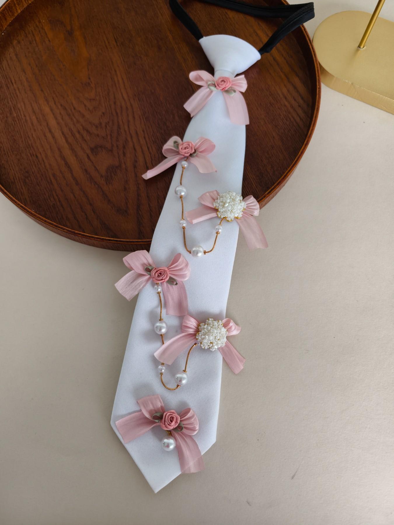 Handmade Lolita Pearl Rose Tie, Sweet Girl Butterfly Knot Decorative Tie, Jk Uniform Rose Pearl Tie Accessory, Dress Shirt Formal Wear