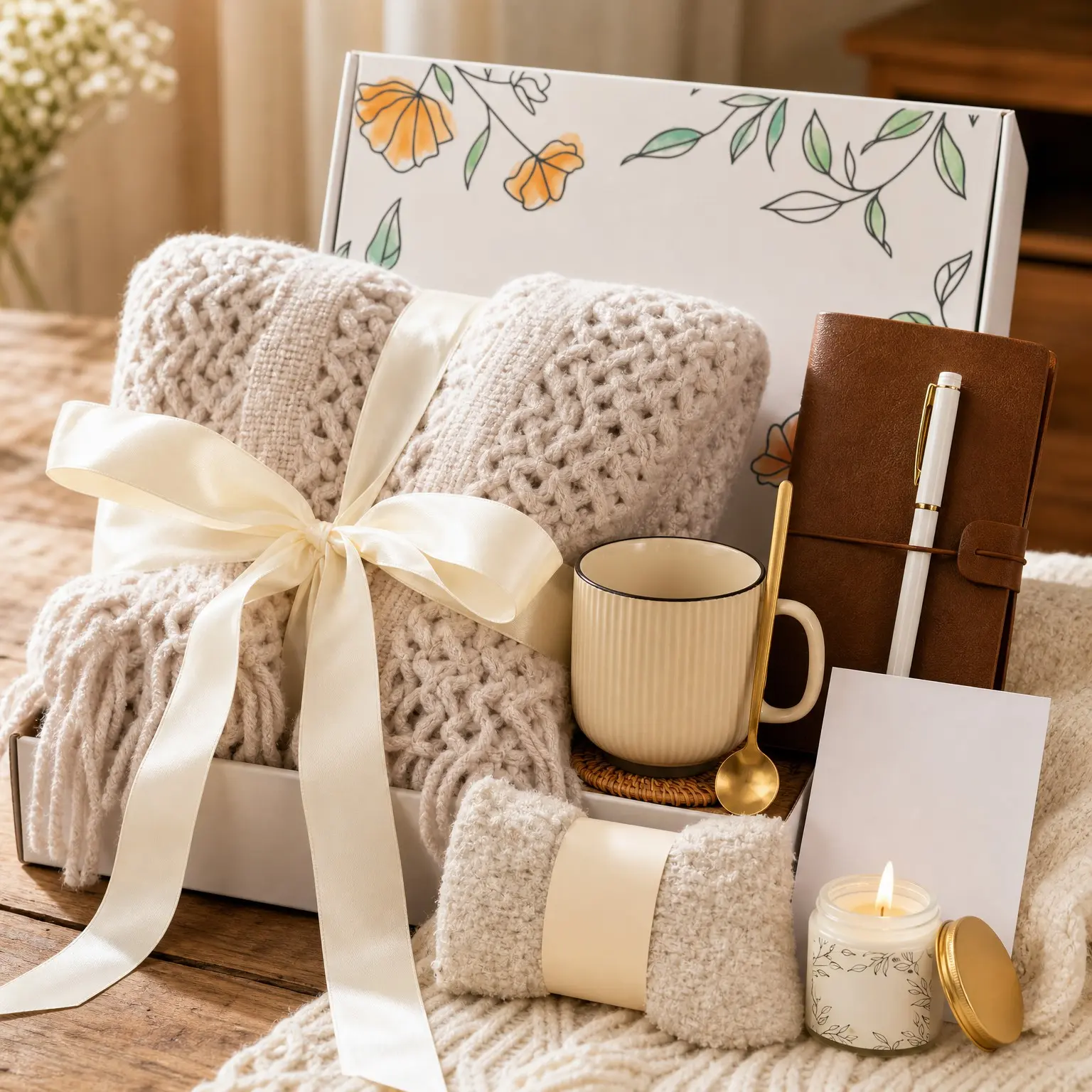 Get Well Soon Gifts for Women - Cozy Khaki Blanket, Sympathy Care Package, Thinking of You Self Care Gift Basket for After SurgeryGift