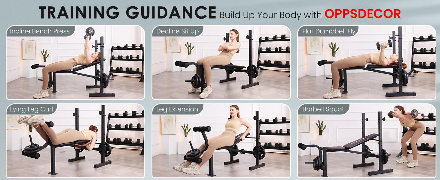 OPPSDECOR 600-900bls Adjustable Bench Press Weight Training Bench Set with Squat Rack and Leg Extension, Total Body Workout Folding Exercise Bench for Home Gym