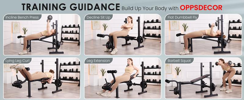 【TikTokShopBlackFriday】OPPSDECOR 600-900bls Adjustable Bench Press Weight Training Bench Set with Squat Rack and Leg Extension, Total Body Workout Folding Exercise Bench for Home Gym