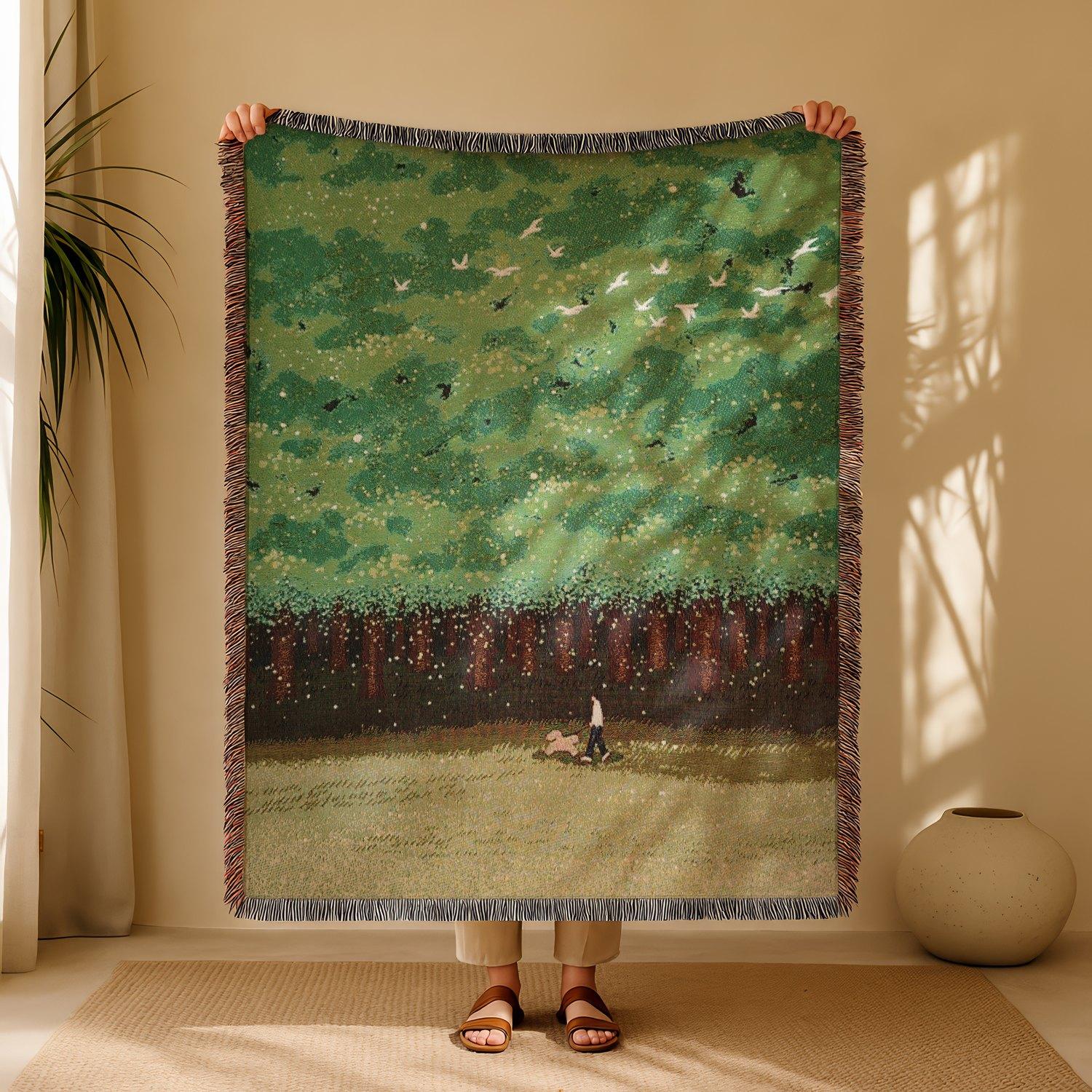 Multi-Function Tassel Woven Blanket -Green Snake Pattern Bed Blanket, Also for Sofa Cover Couch Throw Blanket Armchair Home Decor Room Wall Art Tapestry Furniture Slipcover Tablecloth Shawl Outdoor Picnic Camping Beach Towel Office Nap Hippie