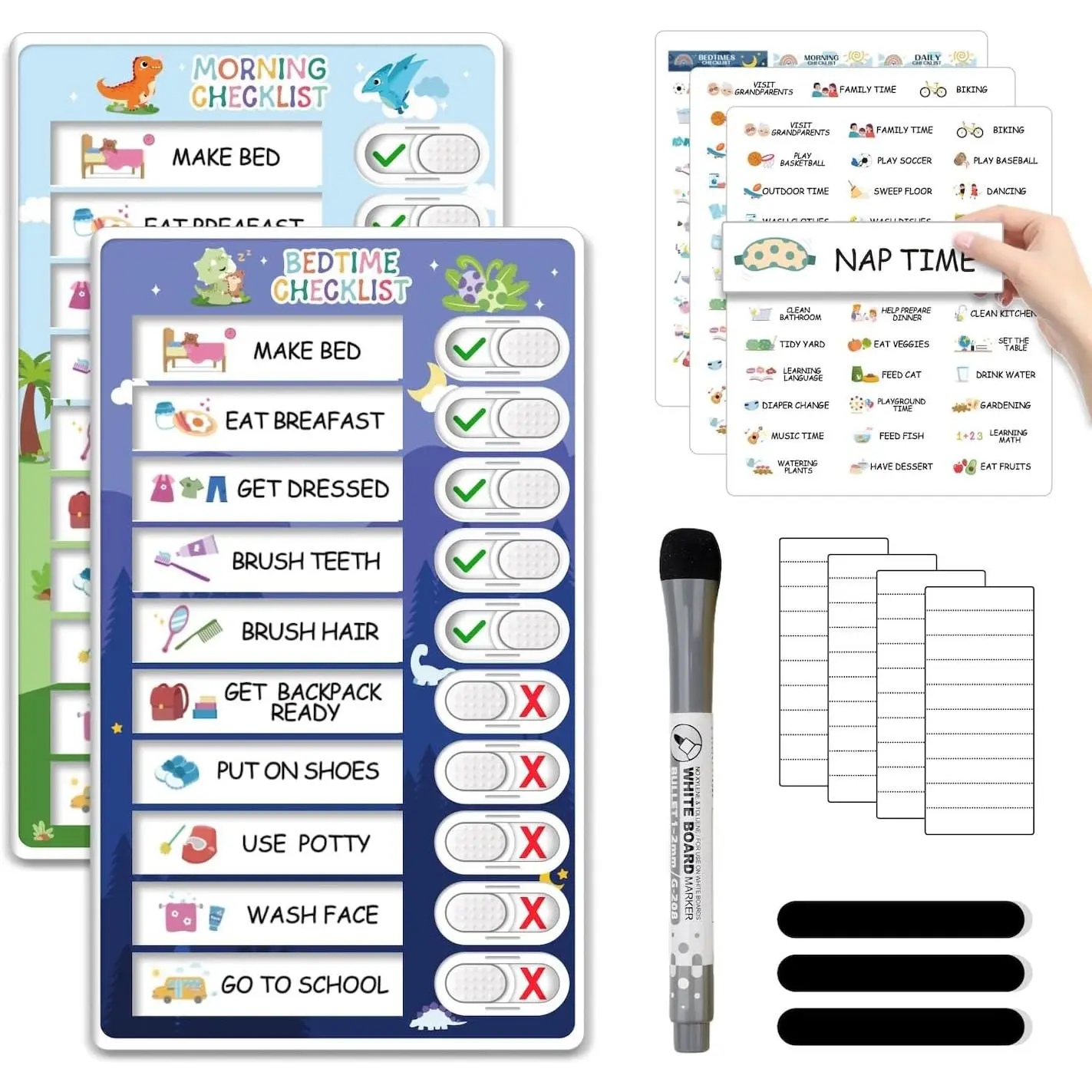 Upgraded 2 in 1 Bedtime/Morning Routine Chart -  Chore Chart for , Cute Visual Schedule Board for ,  Checklist   Tools
