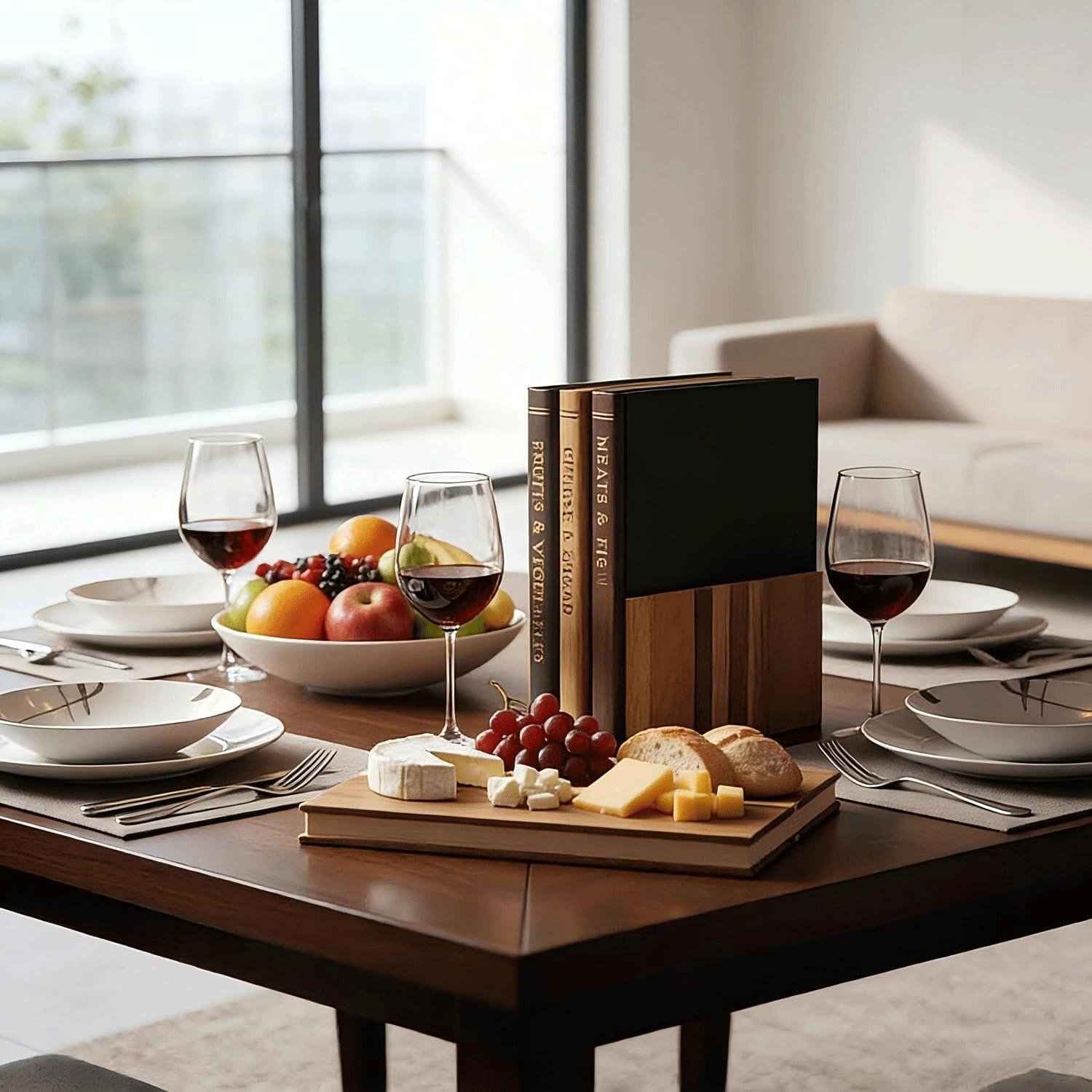 Premium Acacia Wood Cutting Board Set, 4-Piece Book-Shaped Chopping Boards, Color-Coded Tabs, Elegant Kitchen Gift Decor