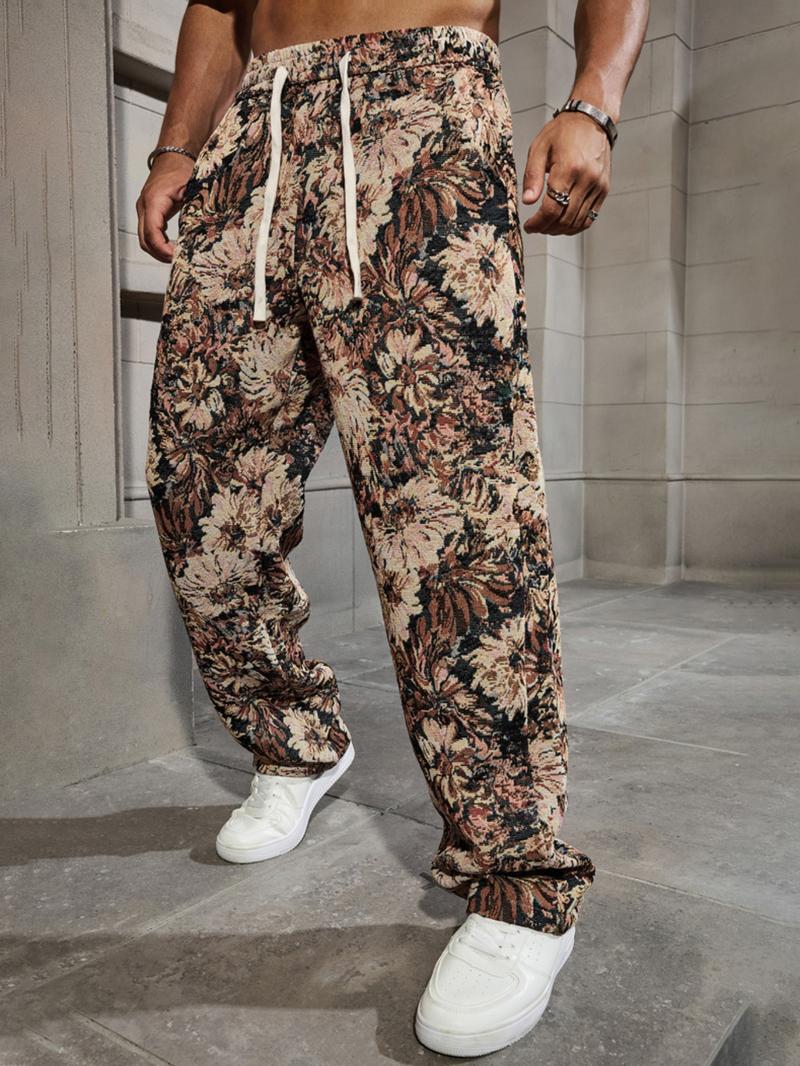 Men's Floral Print Woven Pants, Regular Fit Casual Comfy Trousers for Spring & Fall, Fashion Men's Bottoms for Daily Wear
