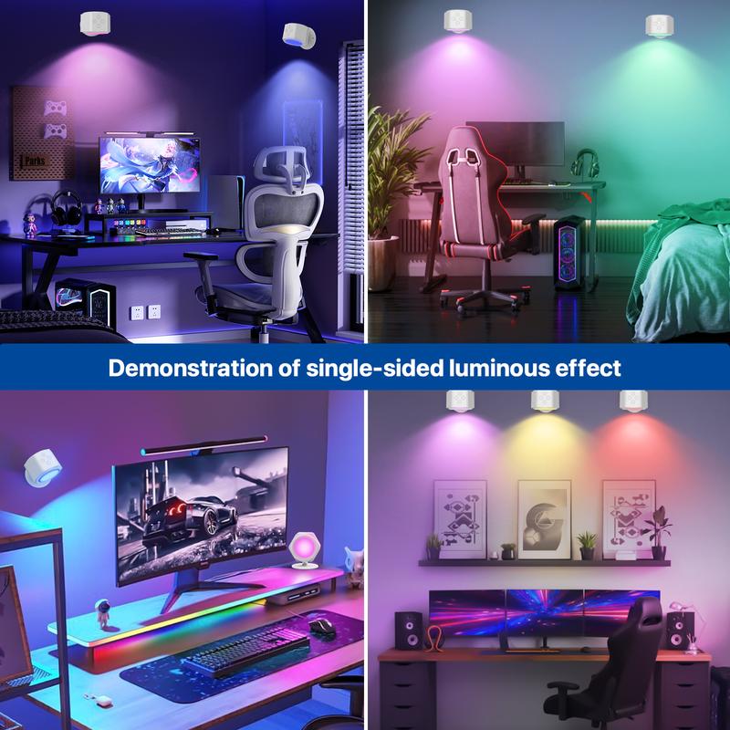 GLITGATE Wireless Wall Lamp, Magnetic Rechargeable RGB light, Remote and Button Control Wall Sconce,Adjustable Night Light, Book Lights for Bedroom,living room,Kids Study,Display Wall,Hallway,Kitchen,Stair,Basement