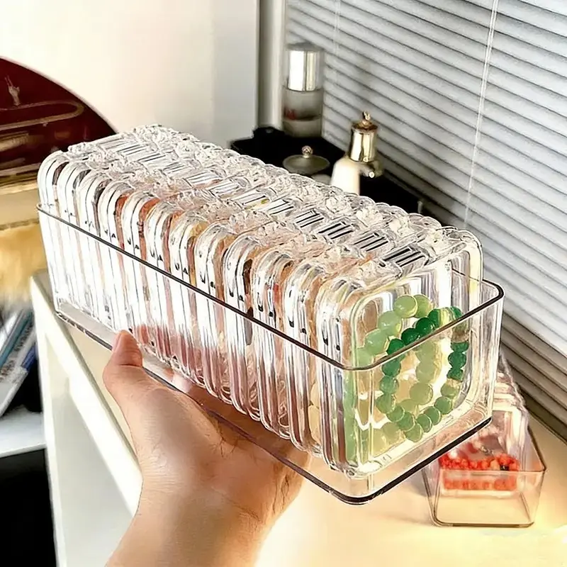 12-Count Transparent Press-Button Bracelet Storage Boxes, Large Capacity Plastic Organizer, Durable Lightweight & Dustproof, Ideal for Jewelry Display & Organization, Clear Organizer,compartment,
