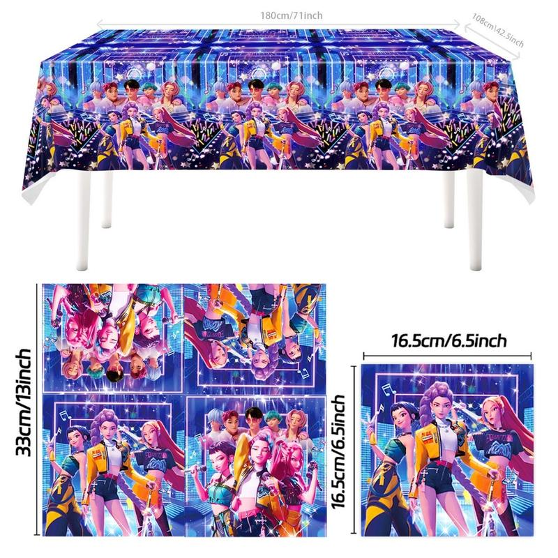 KPOP Hunter Girl Birthday Decoration Set, Pull Flag, Balloons, Tableware, Banner, Holiday Hanging Decor, Perfect Gift for Friends