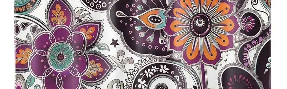 Bohemian Paisley Floral Shower Curtain Purple and Black Flower Pattern Boho Bathroom Shower Curtain Retro Abstract Bathroom Curtain with Hooks 72Lx72W Inch Polyester Fabric Bath Curtain