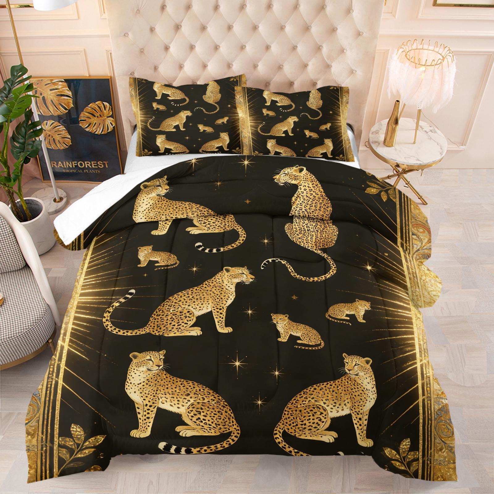 2/3 Pcs Trendy Leopard Print Comforter Set, Fluffy Soft Breathable All Season Bedding, Luxury Modern Bedroom Decor, Perfect Gift for Leopard Print Enthusiasts, With Filling (Pillow Insert Not Included)