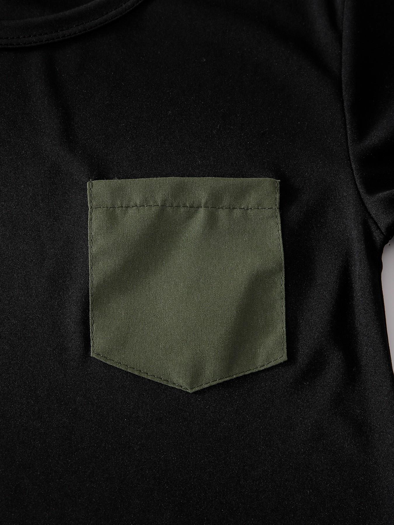 Boys' Summer Fashion Set, Casual Round Neck Short Sleeve T-Shirt with Pocket Design, Cool Breathable Outdoor Wear, 2-Piece Set