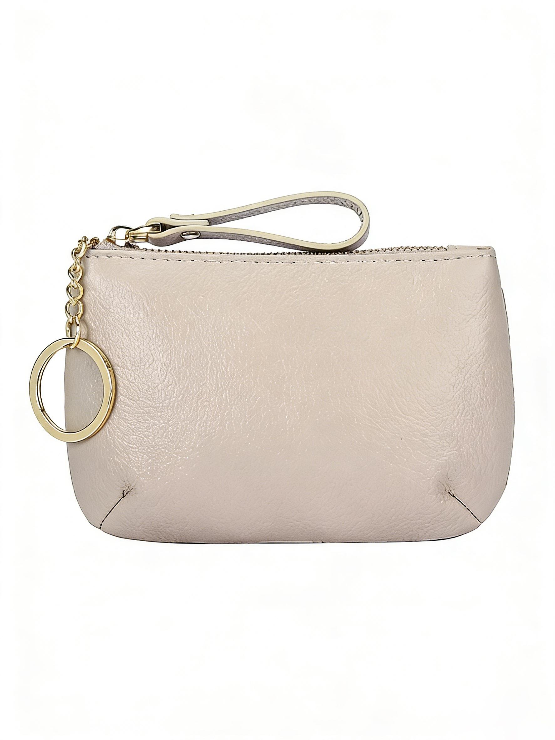 Women's Leather Coin Purse Keychain Wristlet Wallet, Zipper Closure Design, Multiple Colors Available, Keychain Included, Ideal Gift for Women