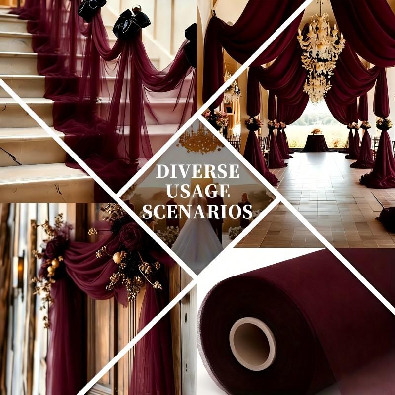 One roll, 12.6 inch/1969 inch extra-long burgundy tulle, suitable for wedding ceremonies, parties, holiday decorations, Wedding arch backdrop, decorative arches/tables/ceilings, hanging decorations