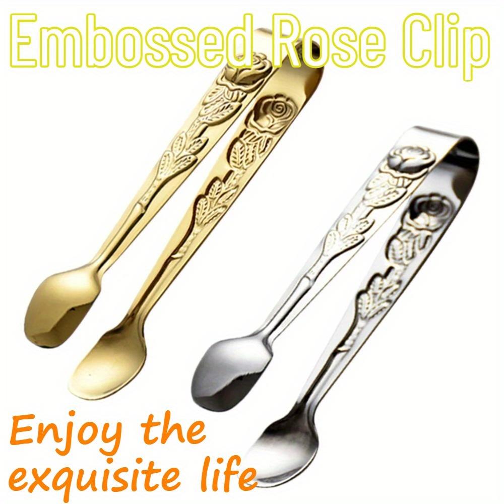 1pc ice tongs, sugar cube tongs, ice cube tongs, fruit tongs, bar ice bucket tongs, rose-shaped tongs, sugar tongs, mini food tongs, rose-patterned ice cube tongs, cookie tongs, lemon slice tweezers