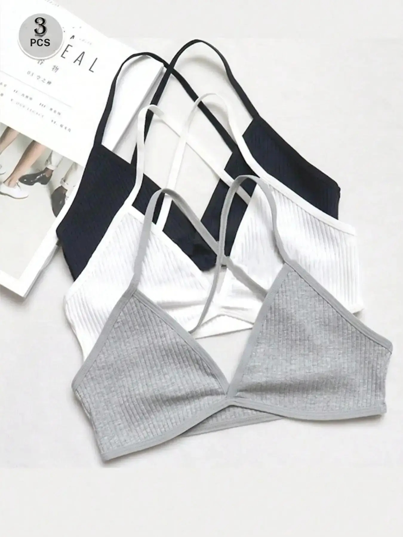 3-Piece Set Women's Sexy Seamless Strapless Bralette Backless Bandeau Bra Deep V Triangle Cup Cross Back Lingerie Student Underwear Elegant Design