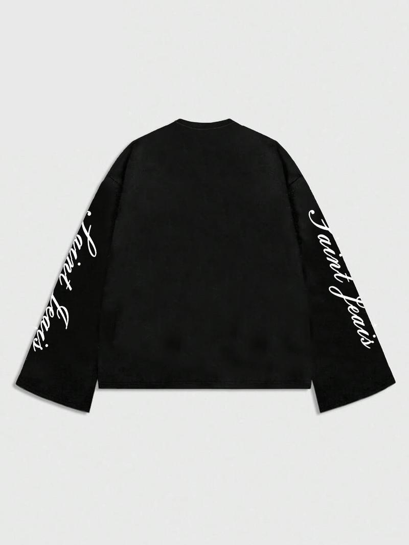 Unisex Graphic Sweatshirt, Short Bell Sleeve Long Sleeve, Jesus Faith Print + Studs Design, Spring & Fall Casual Wear, Street Style