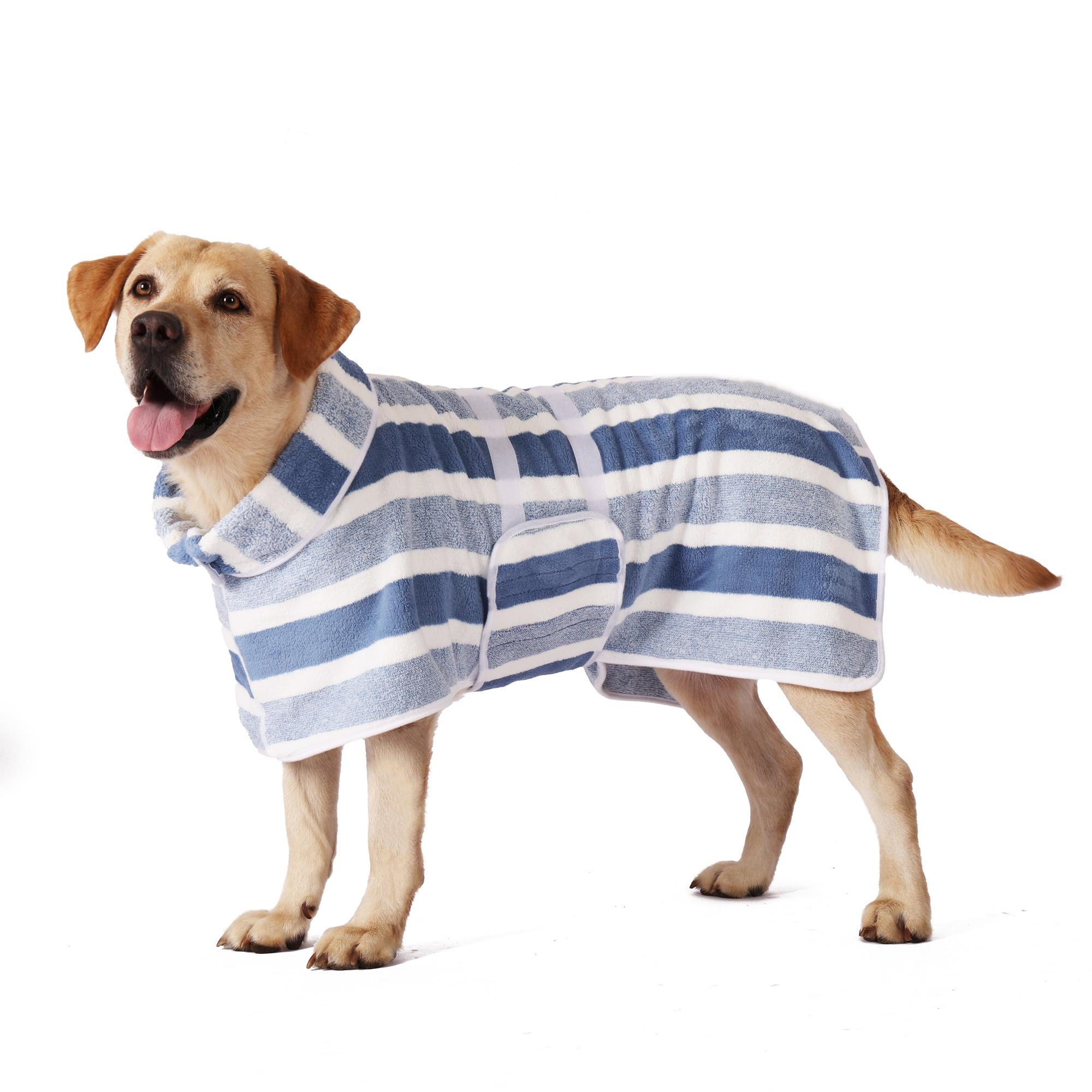 [SummWins] Quick-Dry Dog Bathrobe - Striped Pet Bath Accessory, Super Absorbent, Ultra-Soft Fabric, Adjustable Waistband, Easy Cleanup, Multi-Size Morning Wear, 1pc