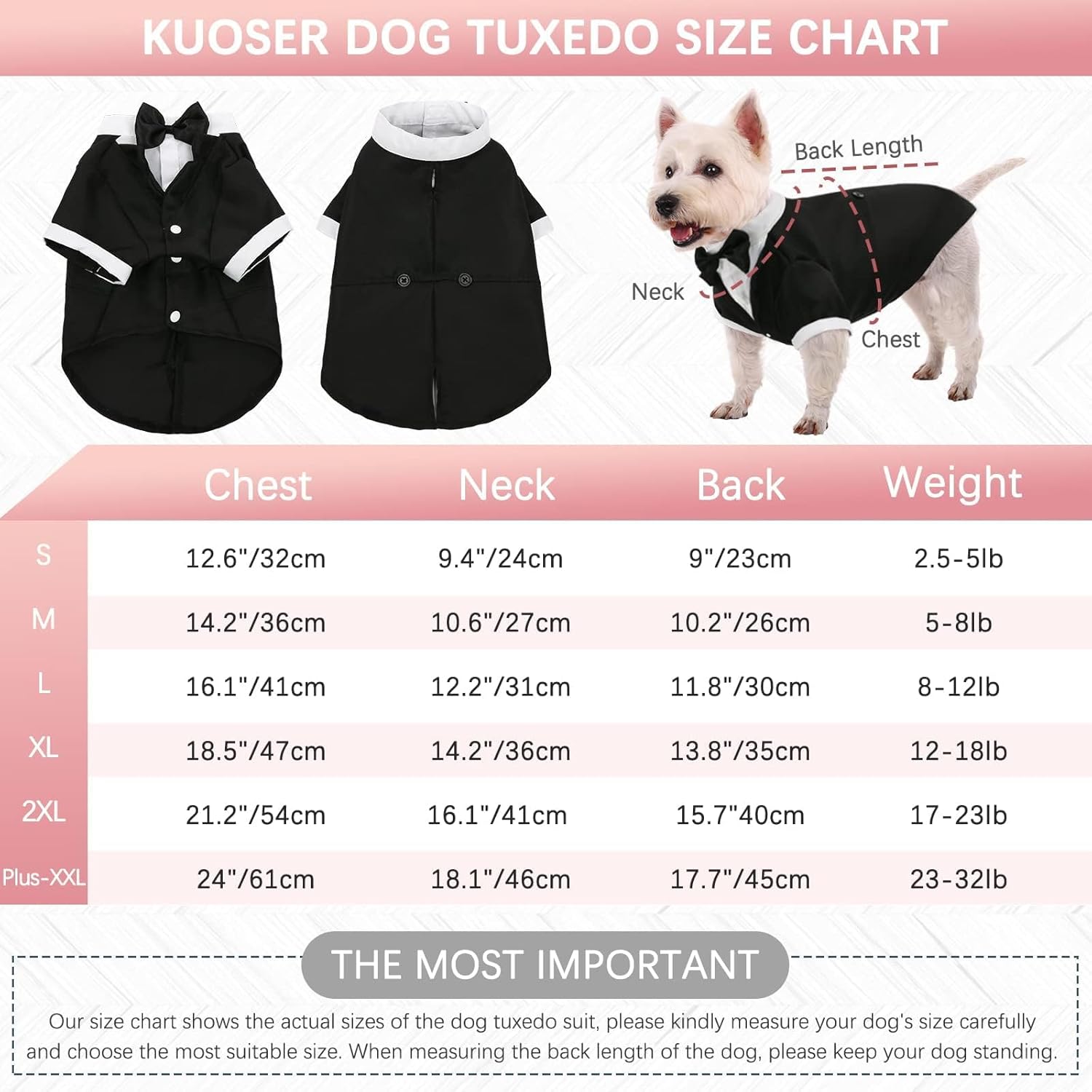 Kuoser Dog Tuxedo, Dog Wedding Suit with Bow Tie Formal Dog Tux Pet Wedding Party Birthday Costume, Dog Valentines Christmas Halloween Graduation Outfit Cosplay
