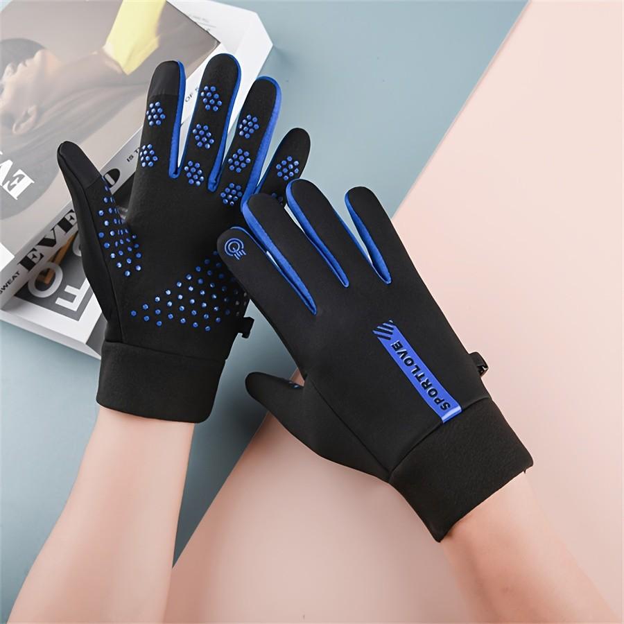 Windproof Waterproof Warm Full-Finger Gloves, Fleece Lined Thick Touchscreen Anti-Slip, Adjustable Wrist Strap, Outdoor Sports Gear