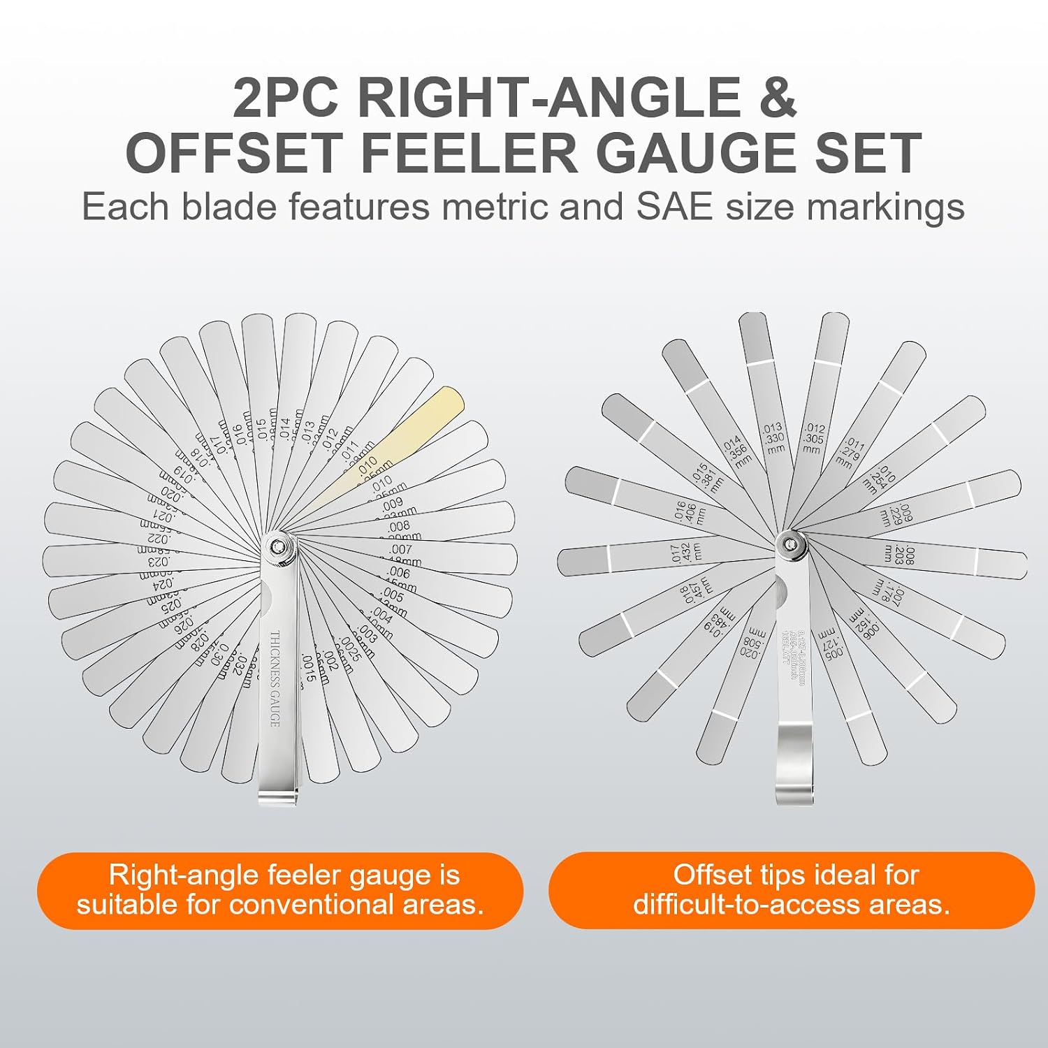 2 count Feeler Gauge Set, Straight & Angled Feeler Gauges Kit