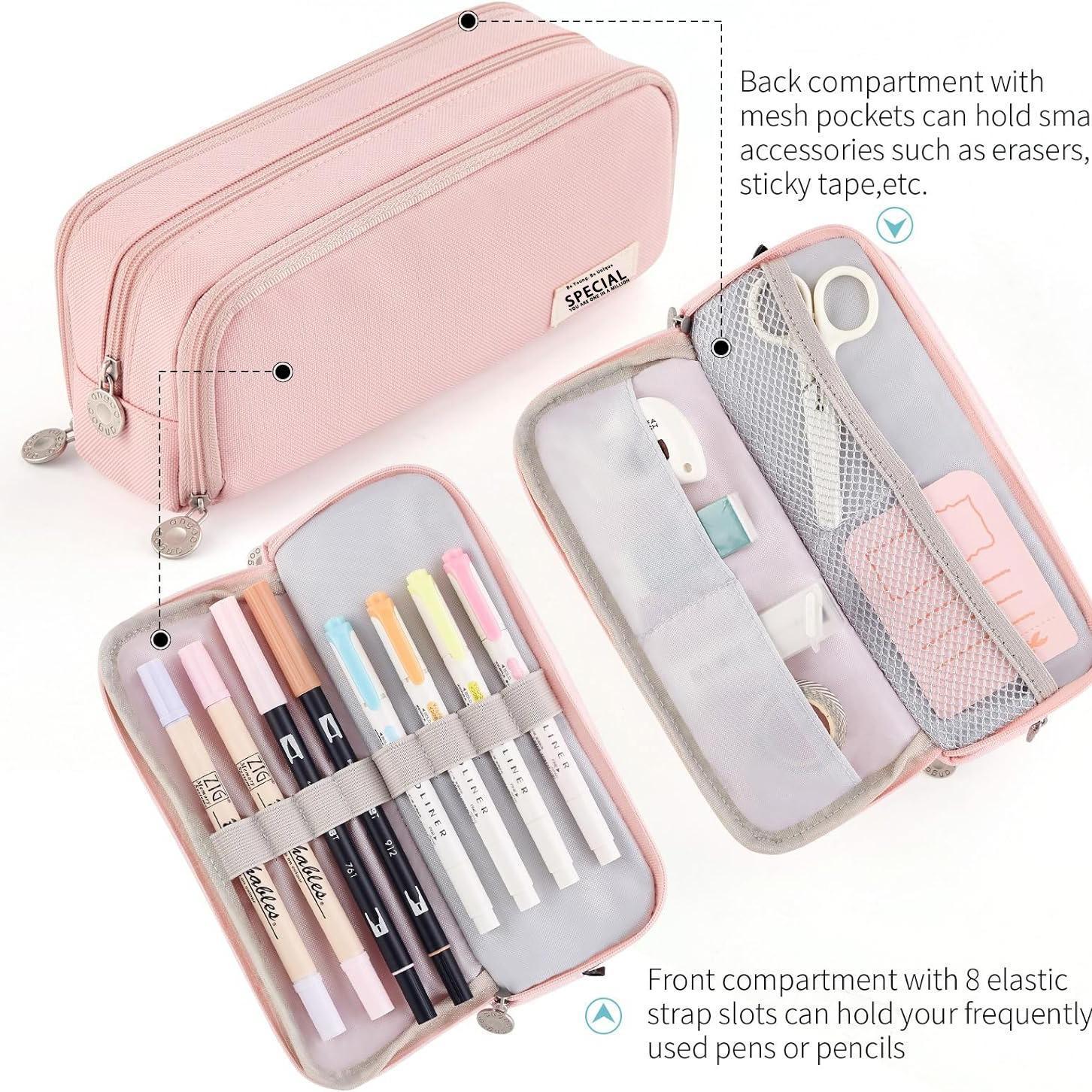 Aesthetic Pencil Pouch, Large Capacity 3-Compartment Canvas Organizer for Teens, College School Supplies, Back to School Shopping, Back To School Haul, Bag Accessories
