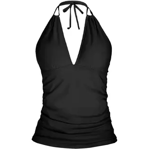 Yonique Women's Halter Tankini Top No Bottom V Neck Swim Top Tummy Control Bathing Suit Top  SwimWeek  summervibes
