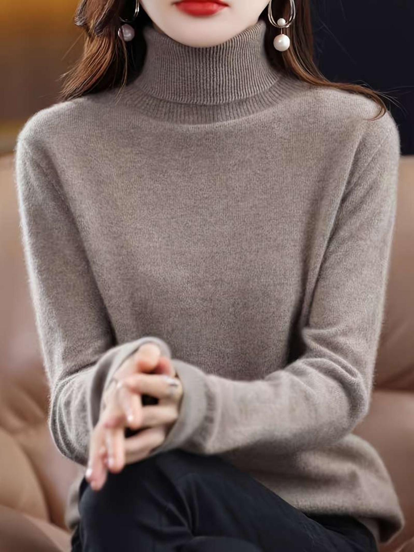 Women's High Neck Pure Color Knit Sweater, Slim Fit Long Sleeve Inner Layer Outerwear, Versatile Fall Winter Top, Knitwear