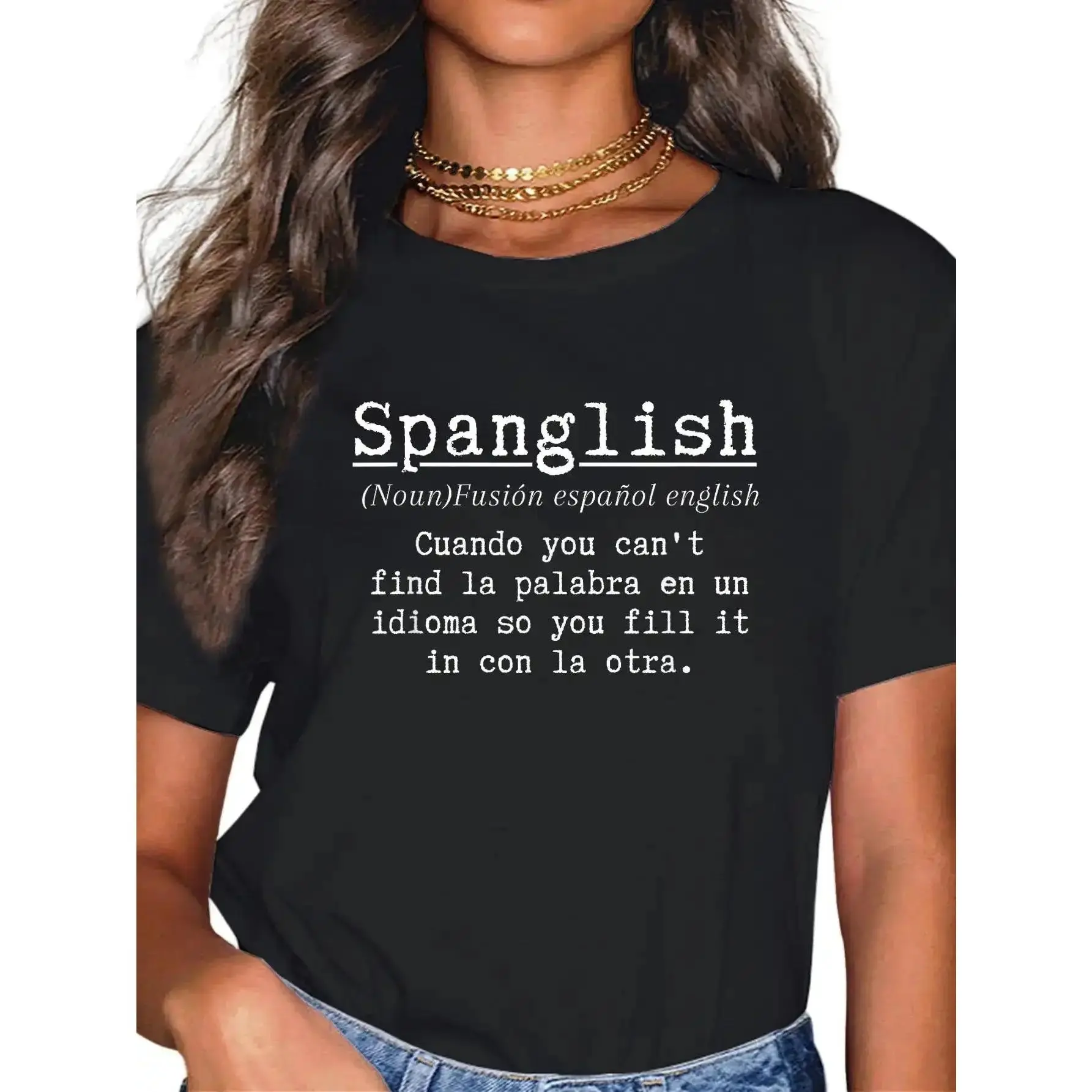 Women's Short-Sleeve Graphic T-Shirt - Everyday Streetwear for Lady Spanish Teachers, Bilingual Spanglish Definition Funny Maestra Top