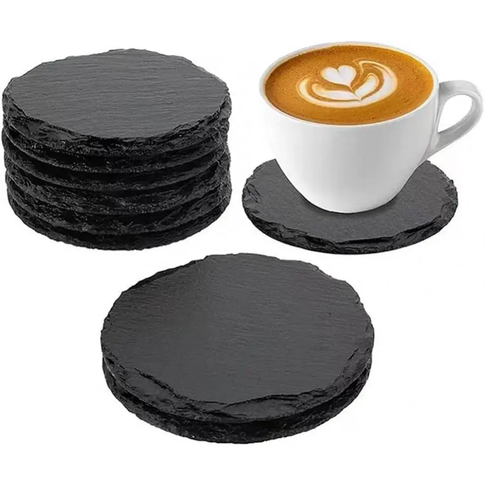 30pcs Dofiki Vintage Round Shape Stone Slate Coasters with Holder - Thick Pads Suitable for Laser Engraving, Painting, Table Protection, Party Gift, Home & Office Use