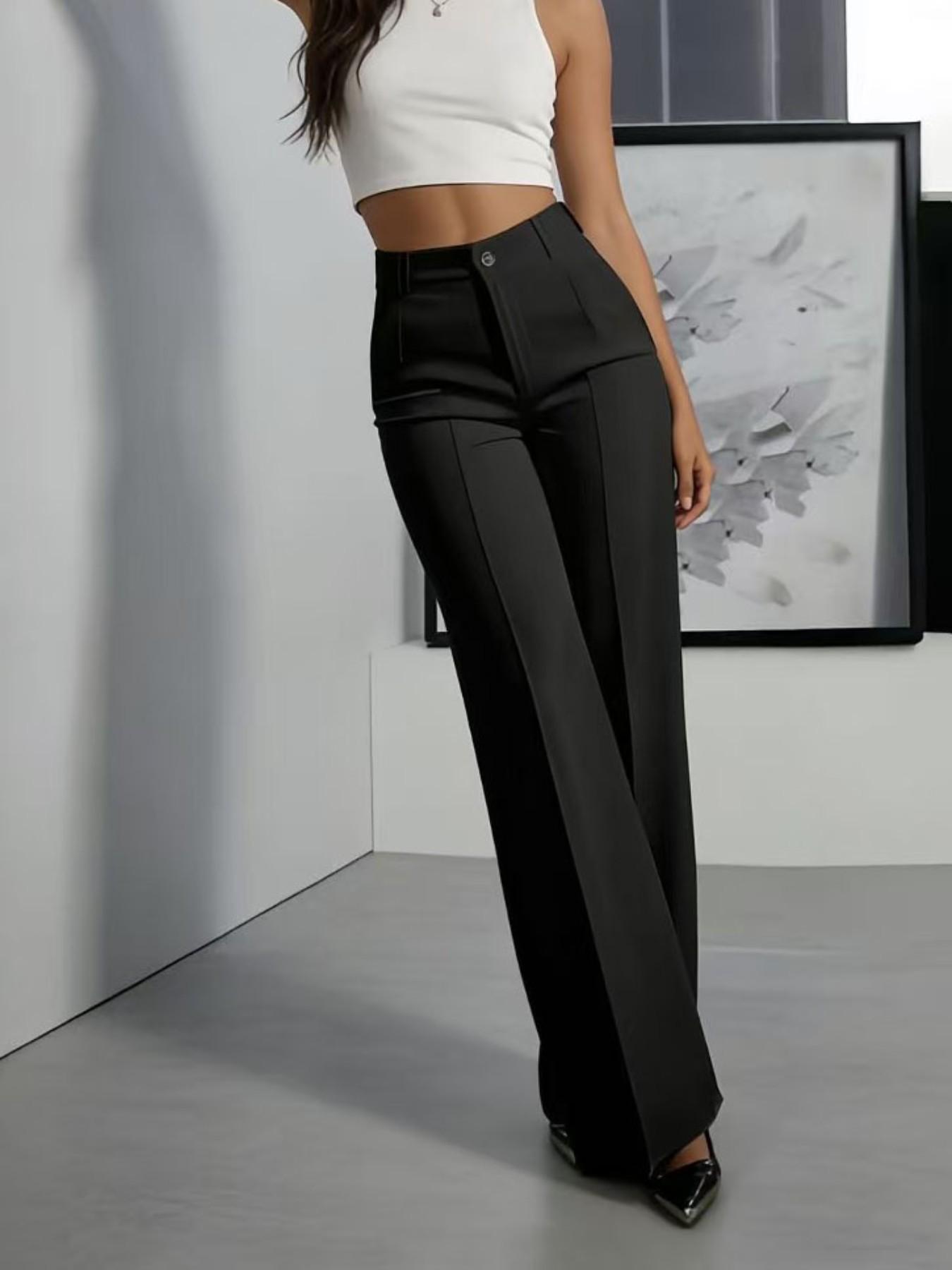 2pcs Women's High Waist Straight Leg Suit Pants, New Arrival, Simple Design, Flowy Fabric, Elegant Office Wear, Comfortable Daily Style