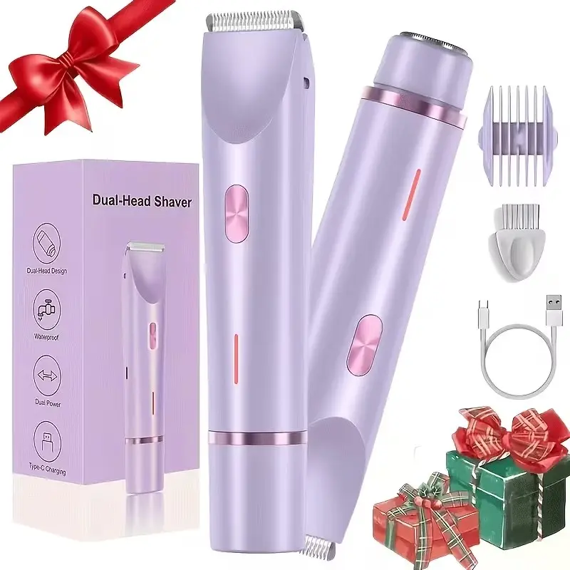 Two-In-One Women's Electric Razor and Bikini Trimmer, USB Rechargeable Dual Head Shaver, Portable Hair Removal Kit, Perfect Gift