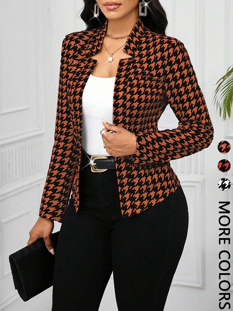 Women's Fall Winter Plaid Jacket, Casual Fitted Sporty Outerwear Coat, Moderate Fabric, Open Front Design, Ladies Fashion Apparel