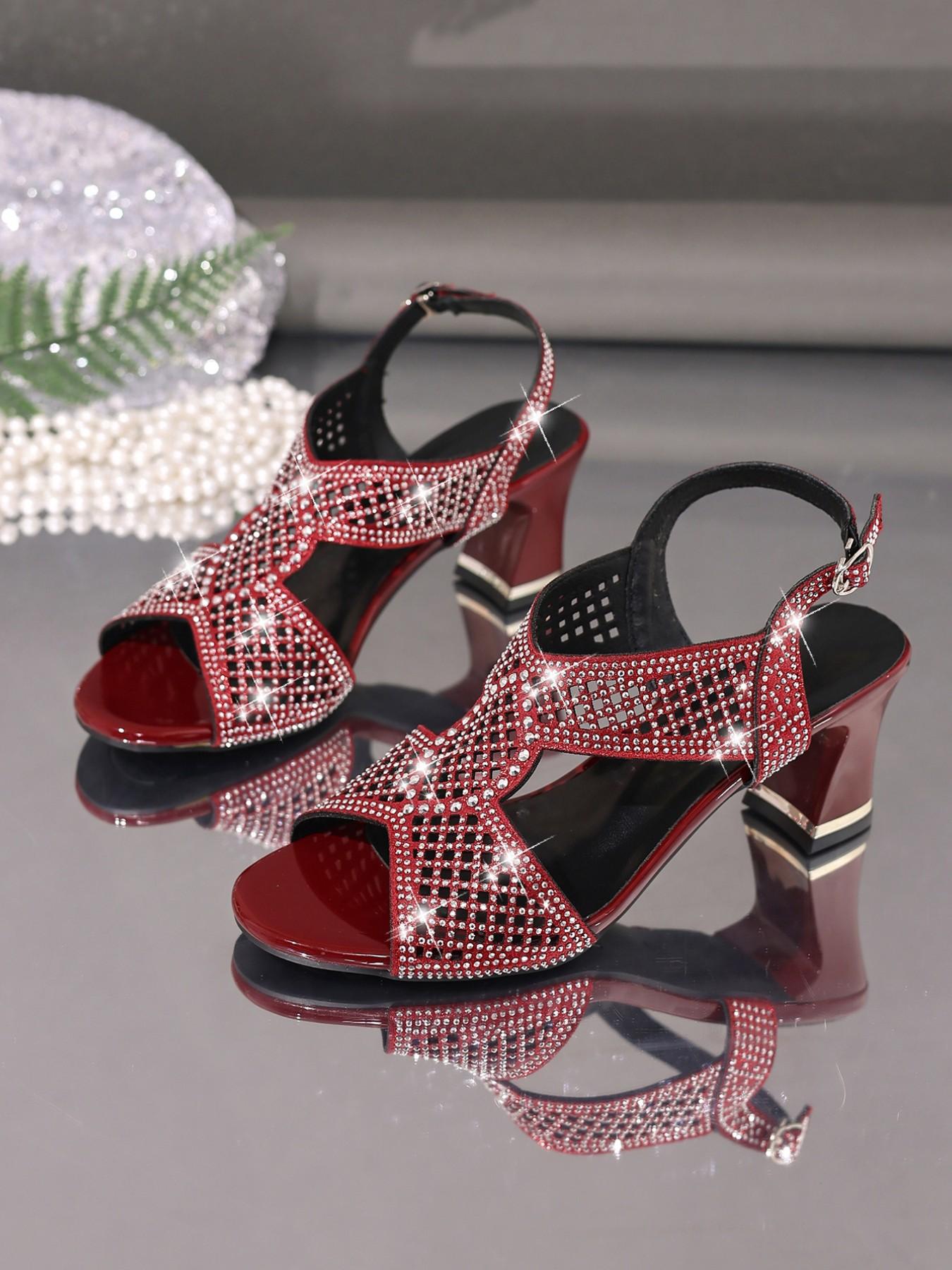 Elegant Women's High Heel Sandals, Rhinestone Hollow Out Open Toe Round Head Design, Comfortable Versatile for Parties, Office, Events