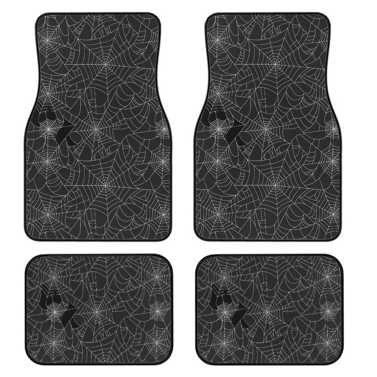 4-Piece Spider Web Print Car Mat Set, Universal Fit, Crystal Velvet, Full Coverage, Suitable for Sedan, Truck, Suv, Essential Car Accessories