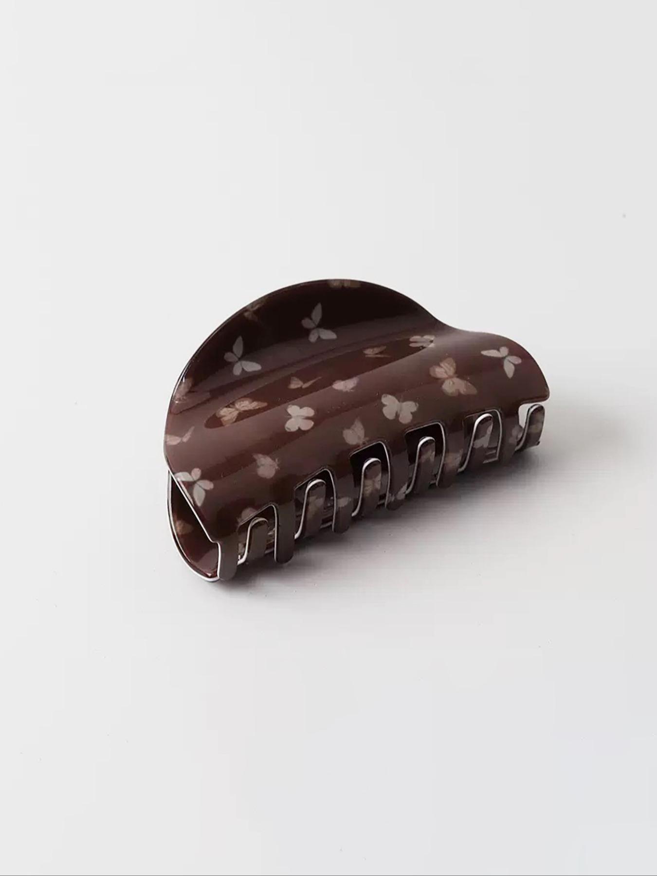 Vintage Elegant Butterfly Print Hair Claw Clip, Versatile Back-Of-Head Hairstyle Shark Clip, Stylish Hair Accessory for All Seasons