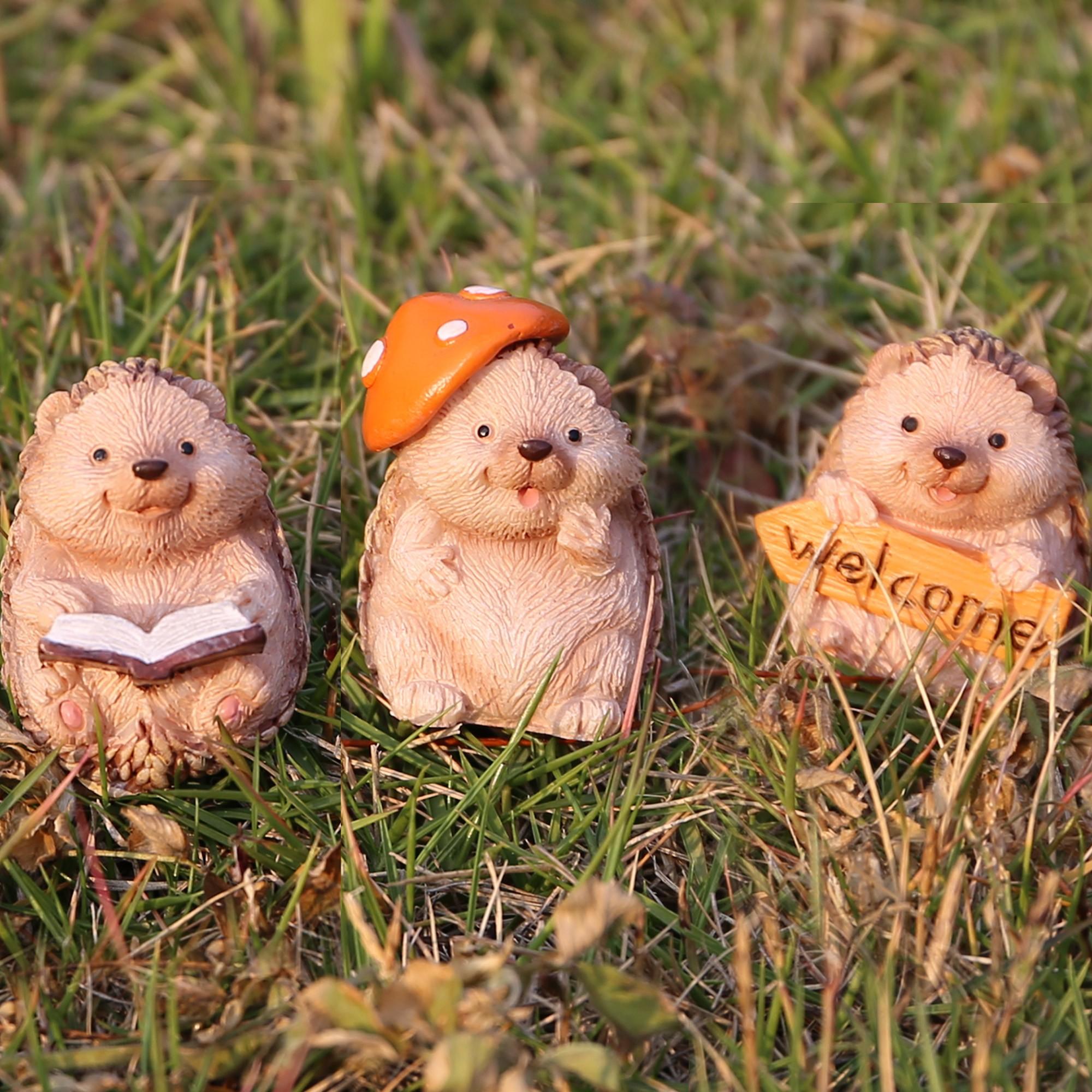 Cute Hedgehog Resin Craft Decorative Succulent Planter Pot, Garden Three Little Hedgehogs Animal Ornament, Balcony Plant Holder