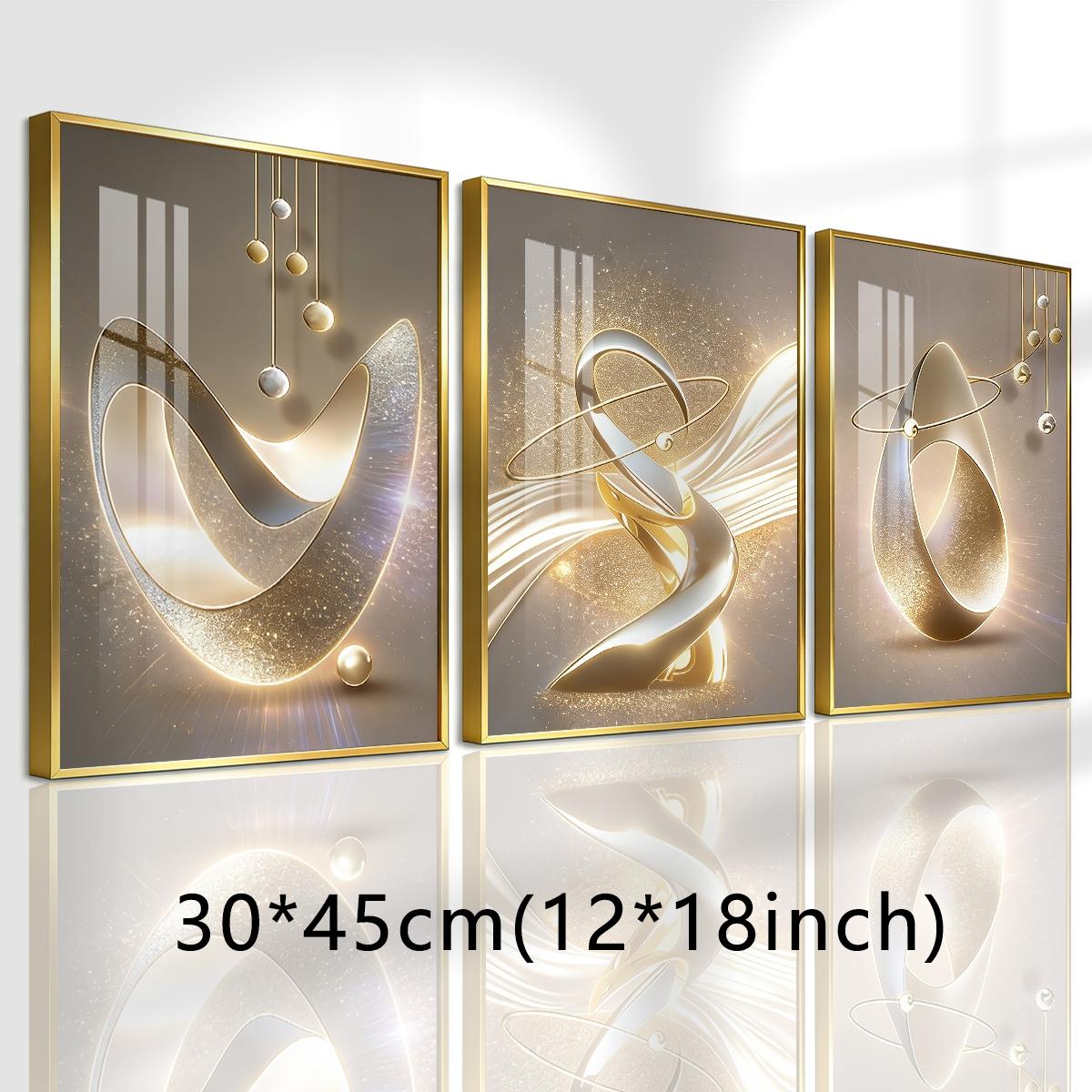 3 Counts Aluminum Alloy Framed Painting, Golden Abstract Sculpture Art Pictures, Home Decoration For Living Room, Bedroom, Office, Restaurant, Hallway Wall Decor, Odorless Print Artwork, Luxury Perfect Gift For Friends And Family