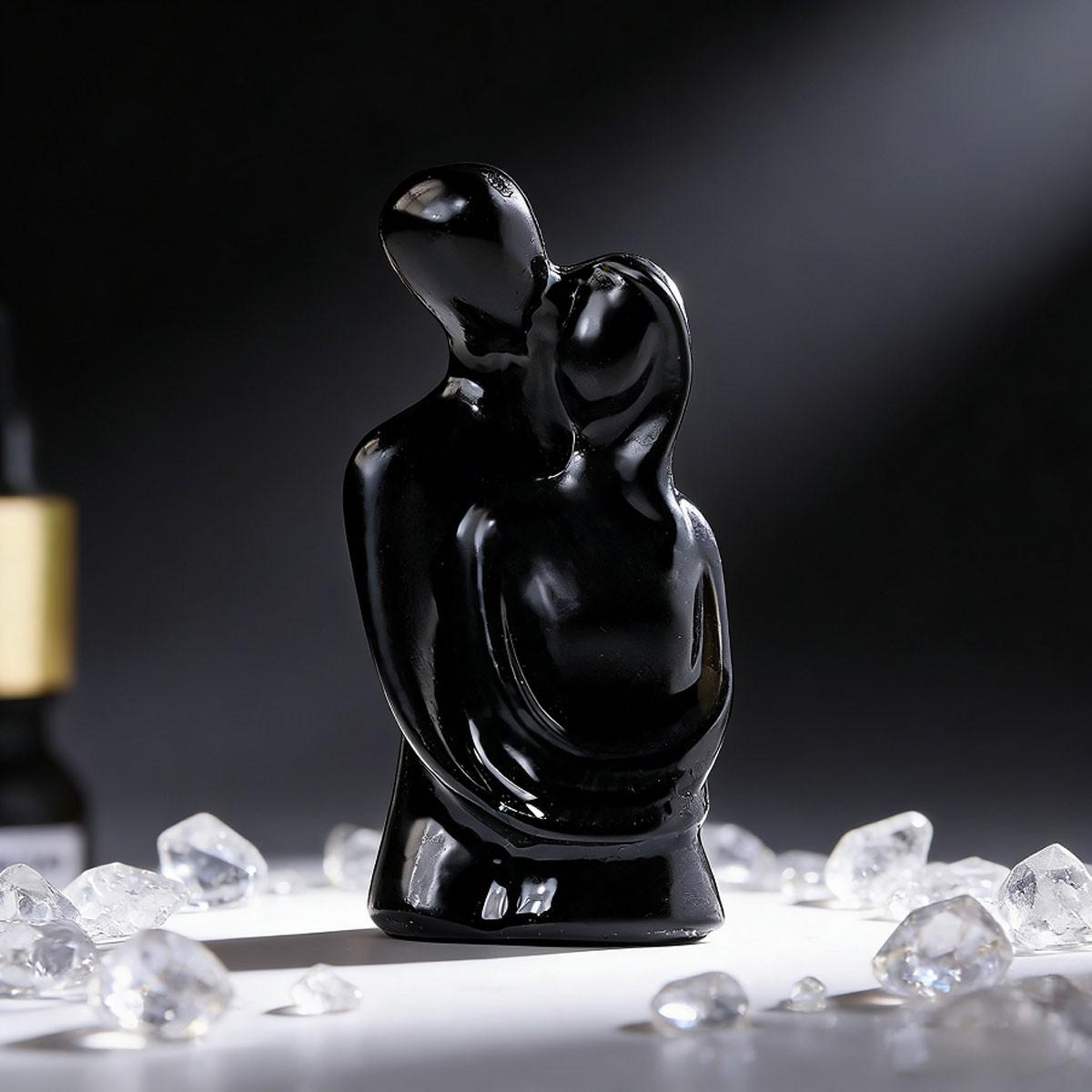 Natural Obsidian Carved Healing Crystal Stone, Valentine's Day Gift, Powerful Energy Couple Ornament, Enhances Emotional Connection