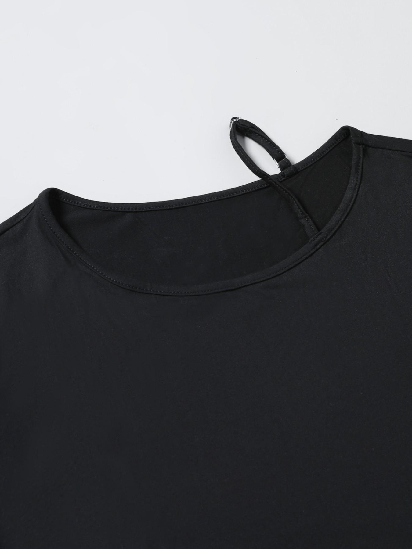 Women's Ballerina Dance Print Single-Shoulder T-Shirt - Asymmetric Strap Drop Shoulder Top with Ballerina-Themed Print, Relaxed Fit for Dance Costumes & Casual Attire, Machine Washable All-Season Comfortable Wearable for Ballet Dancers &