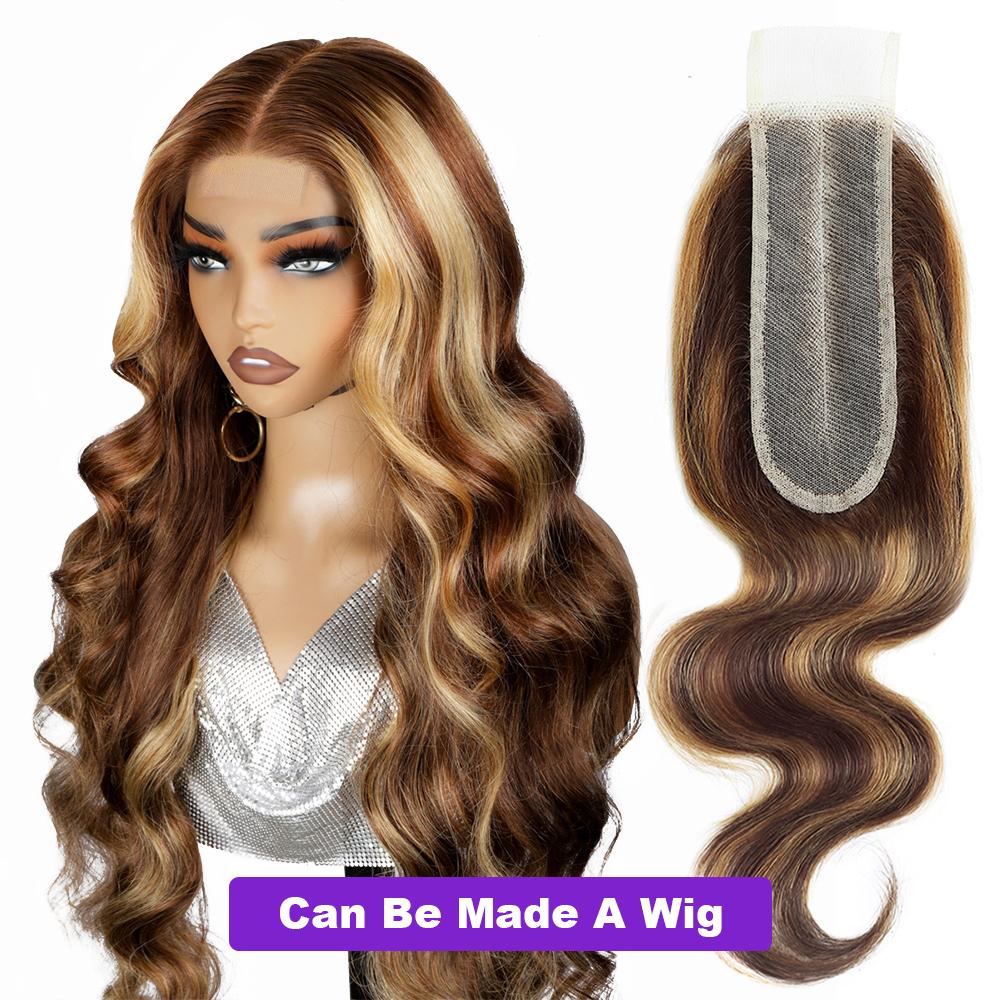 2x6 Lace Closure With Body Wave Bundles P4/27 Highlight Color Virgin Human Hair Weave Bundles With Closure 12-28 Inches
