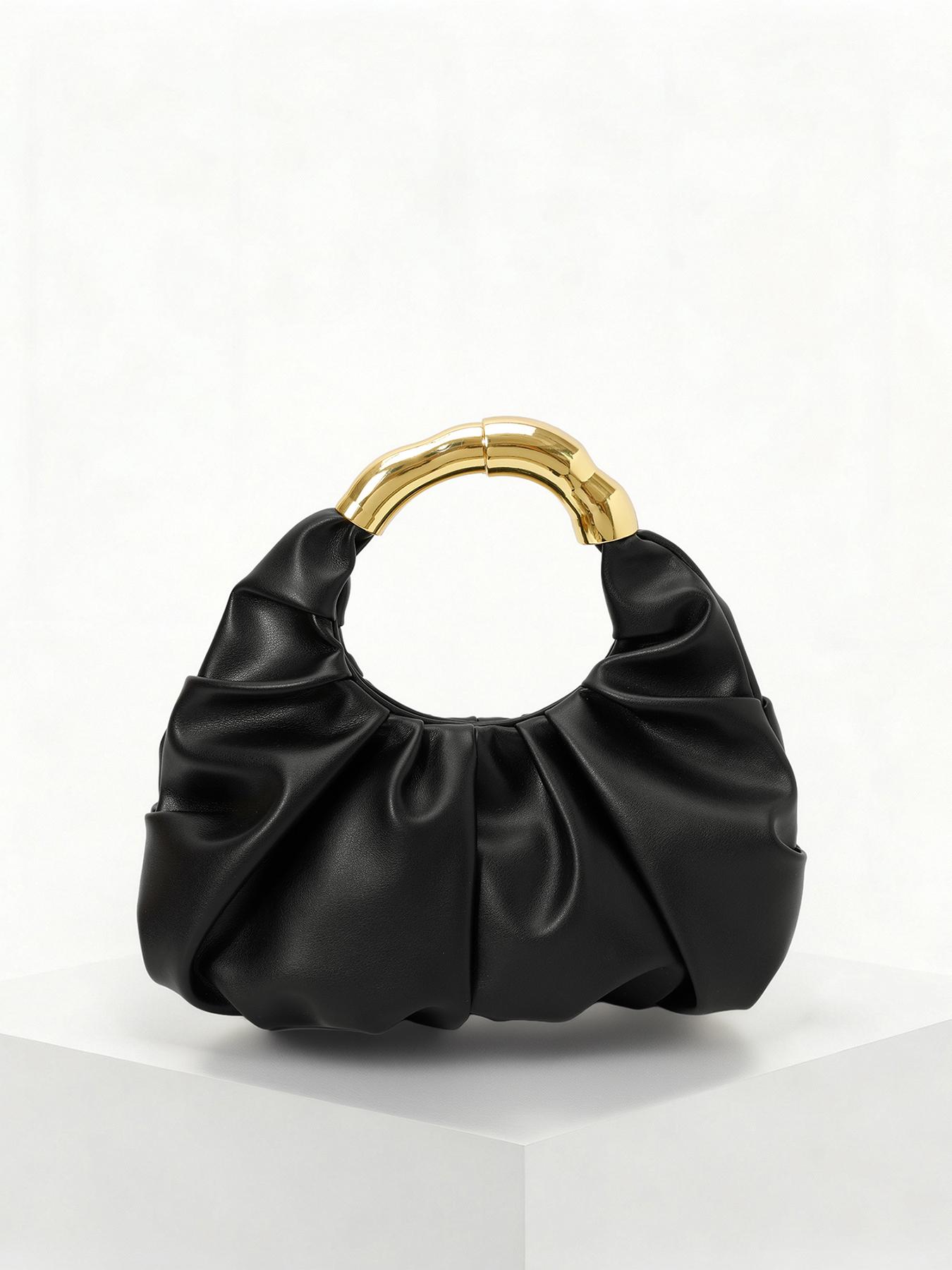 High end light luxury pleated cloud handbag, bamboo ring handle, practical texture, fashionable and versatile handbag, solid color and high quality, versatile item for dating, dinner, commuting and other occasions