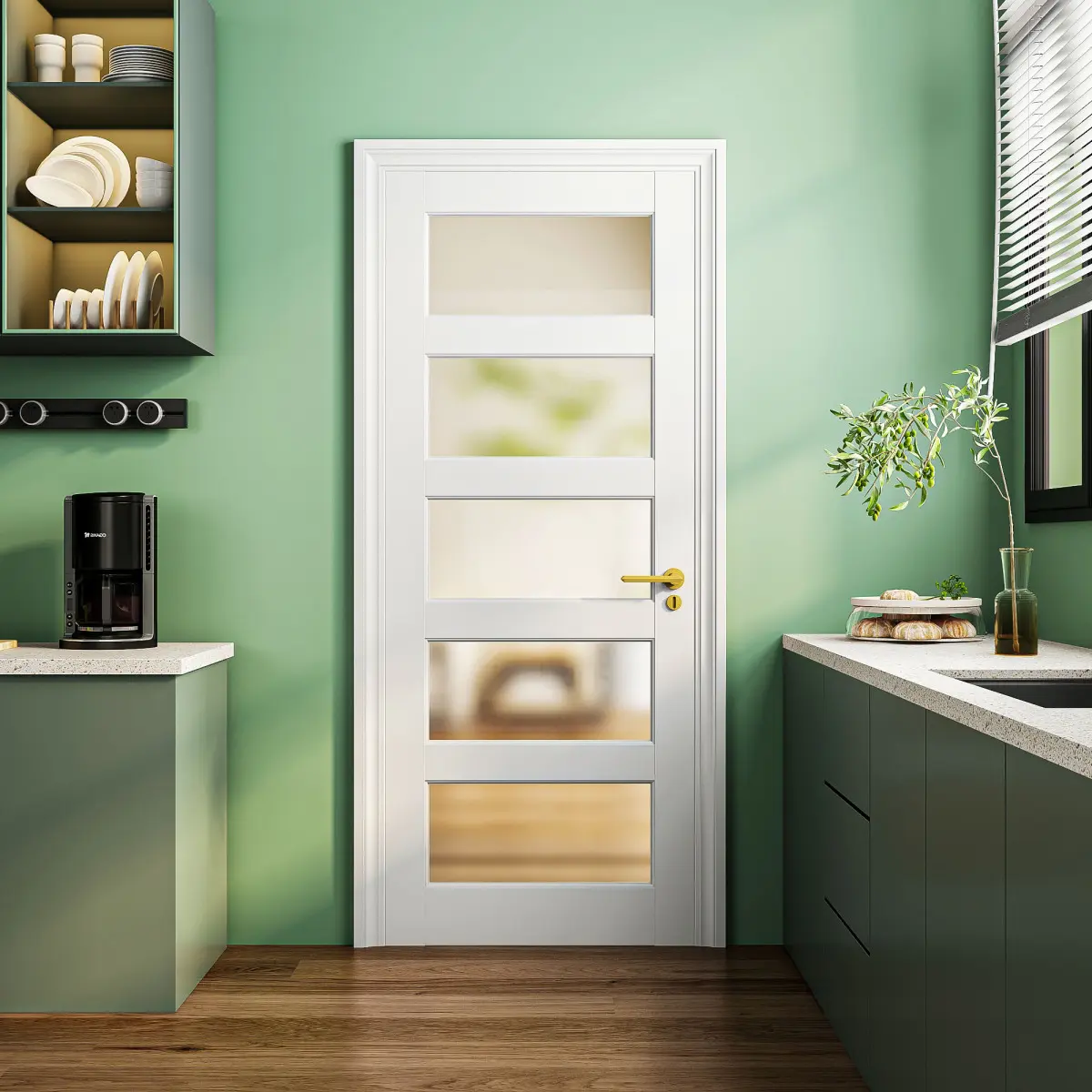 24" X 80"5-Lite Preassembled Frosted Glass French Door, for Closet Pantry Bedroom Livingroom Study Office, kitchen Barn Doors-Shaker w/o Hardware,White