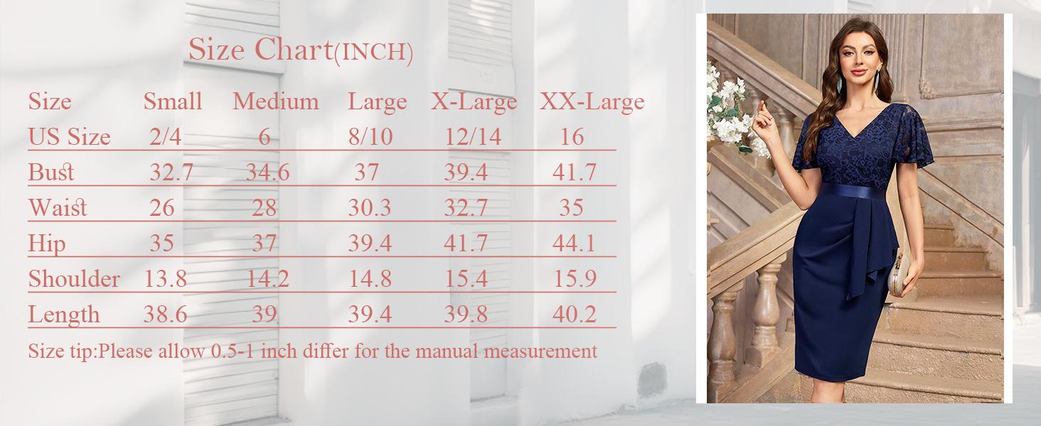 MIUSOL 84140A Women's Vneck Floral Lace V Neck Elegant Ruffle Shortsleeve Cocktail Party Slim Dress for Formal Wear Cocktail Party