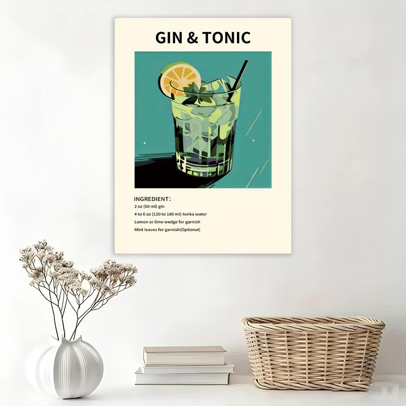 Cocktail bar art kitchen poster, vintage oil painting canvas print of wine and beverages, minimalist wall decoration, atmospheric gift suitable for bars, restaurants, dining areas, and home décor, frameless.