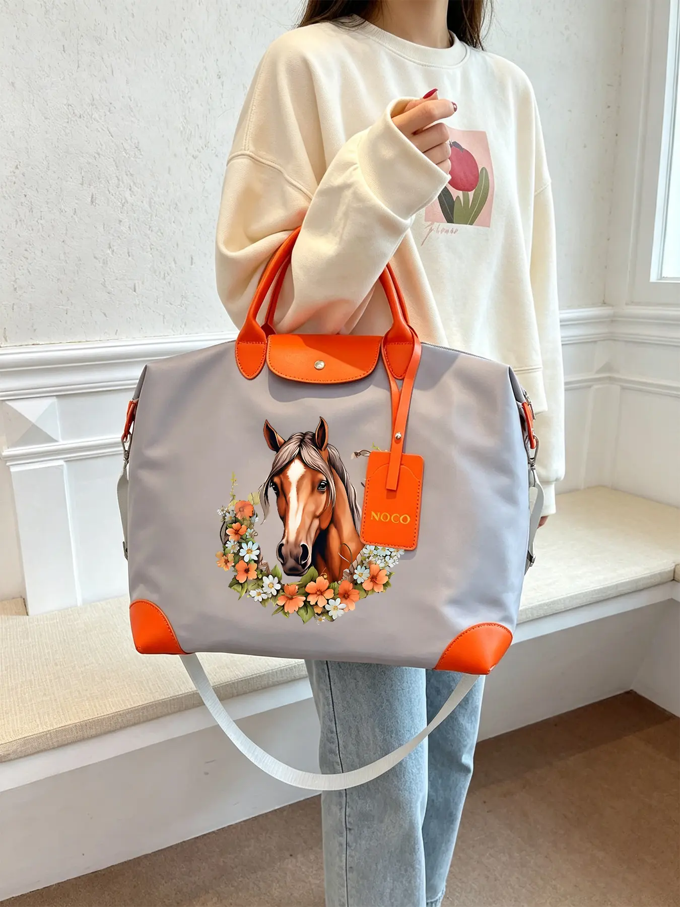 Flower Horse Pattern Handbag, Durable and Large-capacity Tote Bag, Can Be Carried By Hand or Worn Crossbody, Suitable for Work and Daily Commuting, and An Excellent Gift Choice