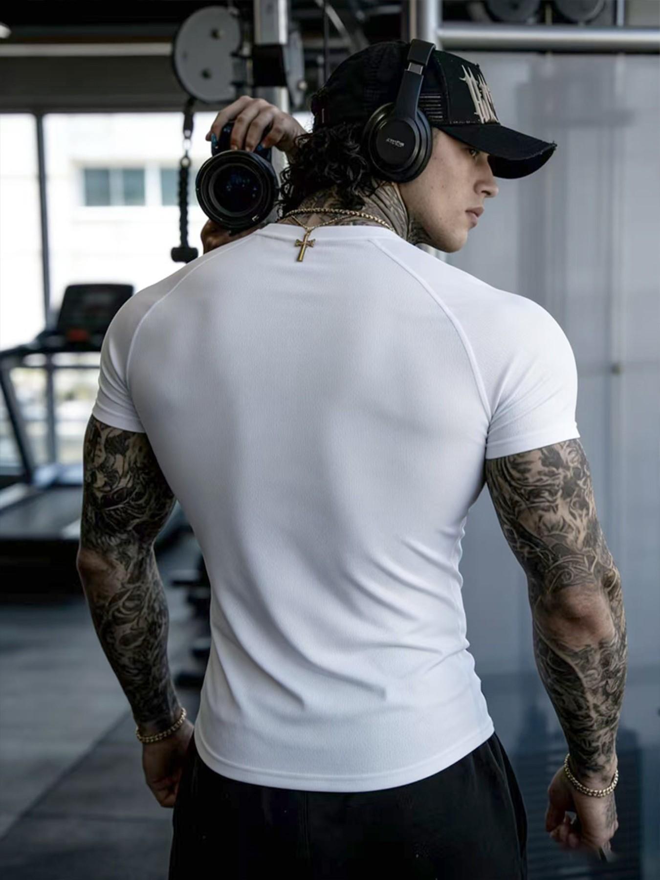 Men's New Muscle Fitness Quick-Dry Short Sleeve Summer Casual Running Sports Breathable Tight-Fit Cycling Jersey