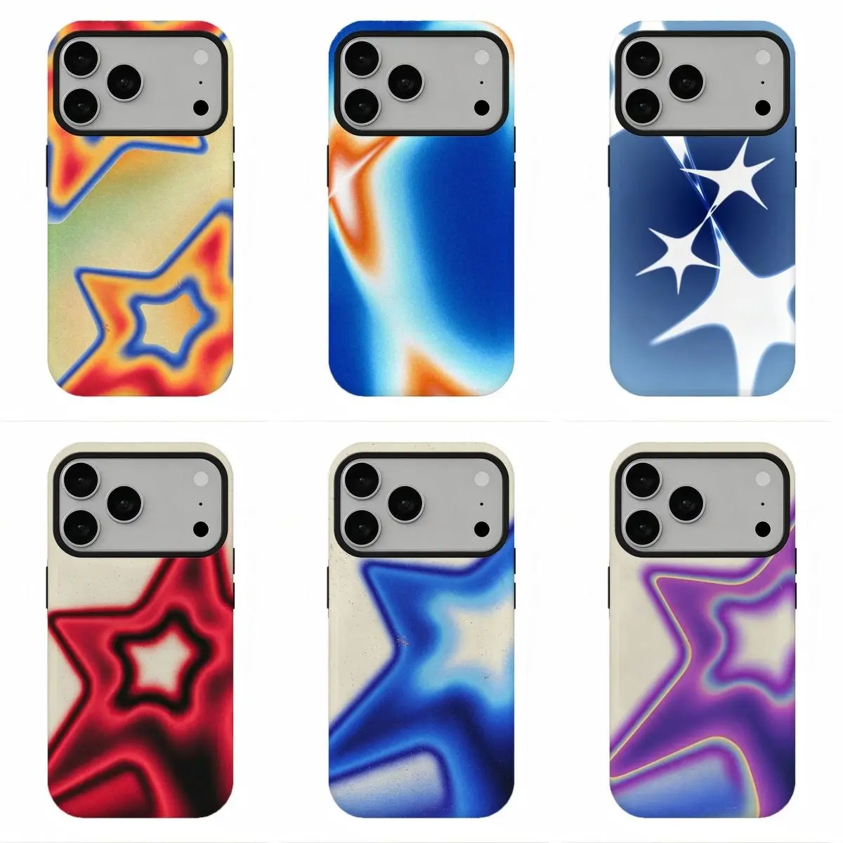 Rainbow Aura Gradient Star Y2K Phone Case, Dreamy Iridescent Holographic Swirl Retro 2000s Shockproof Cover for iPhone 18Promax 17 16 15 14 13 12 11 and for Samsung S26‑21, Perfect Holiday Gift, Christmas Gift, Thanksgiving Gift, or Birthday Gift