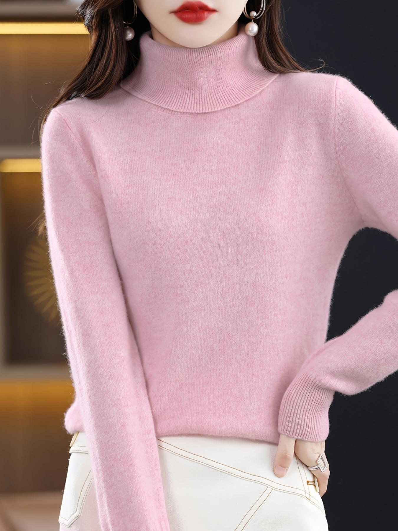 Women's High Neck Pure Color Knit Sweater, Slim Fit Long Sleeve Inner Layer Outerwear, Versatile Fall Winter Top, Knitwear