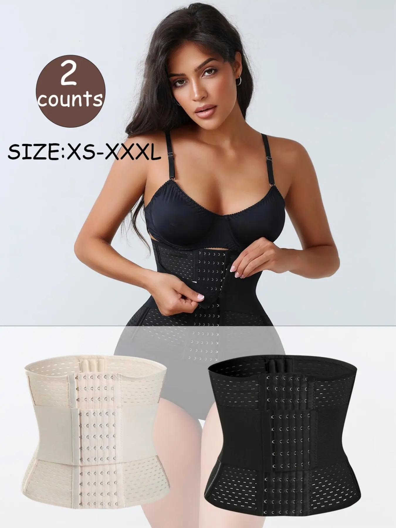 2-Pack Women's High-Waisted Breathable Hook Closure Waist Trainer, Abdominal Shaper, Sports Waist Support, Casual Comfort