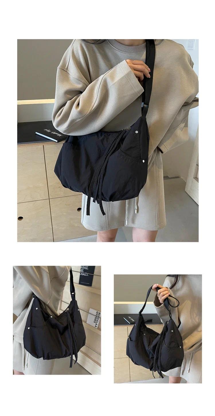Zipper Solid Nylon Women's Handbags 2026 High Quality Sewing Thread Bags for Women Casual Interior Compartment Crossbody Bags
