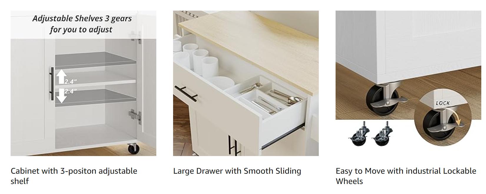 IRONCK Kitchen Island with Storage, Rolling Kitchen Island on Wheels with Drop Leaf, Charging Station, 3 Open Spice Rack, Cabinet, Drawer, Kitchen Cart Island Table for Kitchen IRONCK Kitchen Island with Storage, Rolling Kitchen Island on Wheels with Drop Leaf, Charging Station, 3 Open Spice Rack, Cabinet, Drawer, Kitchen Cart Island Table for Kitchen